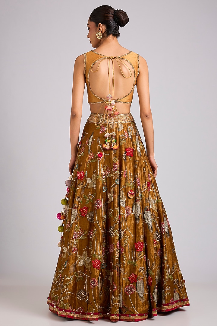 Mustard Silk Embellished Bridal Lehenga Set by aum ashima & asit at Pernia's Pop Up Shop
