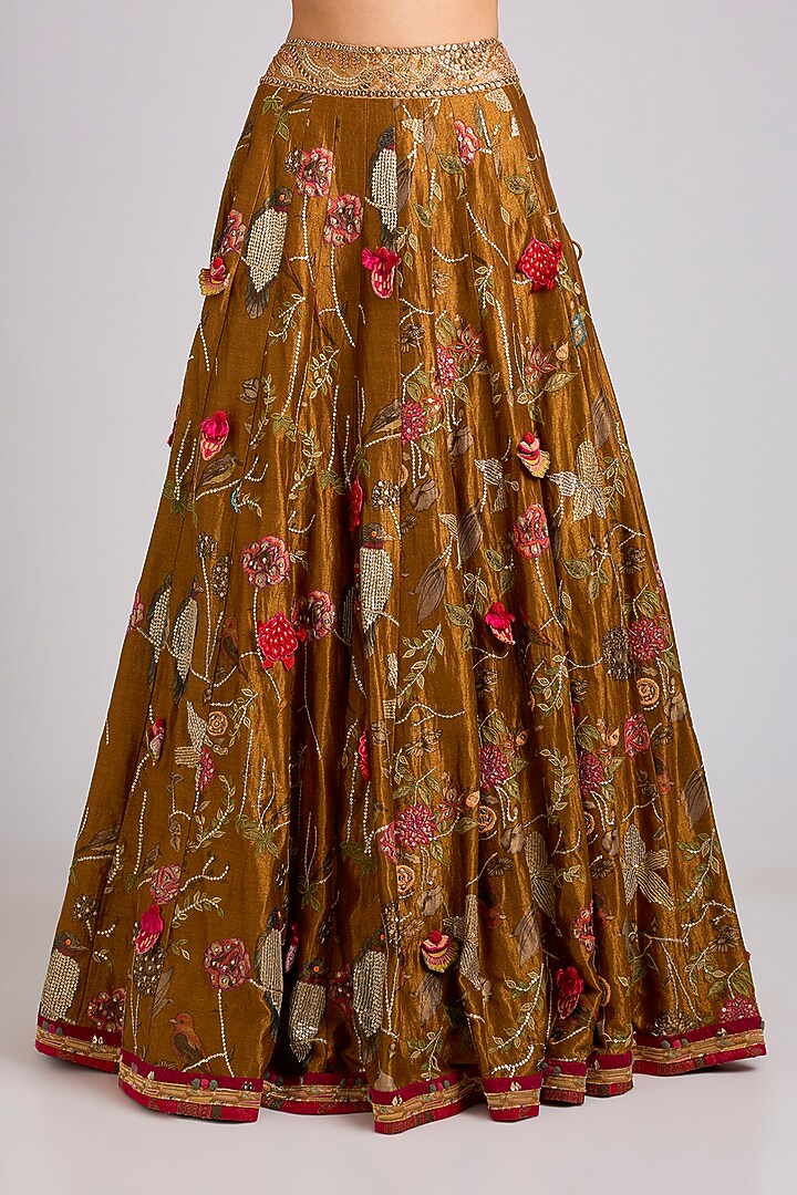 Mustard Silk Embellished Bridal Lehenga Set by aum ashima & asit at Pernia's Pop Up Shop