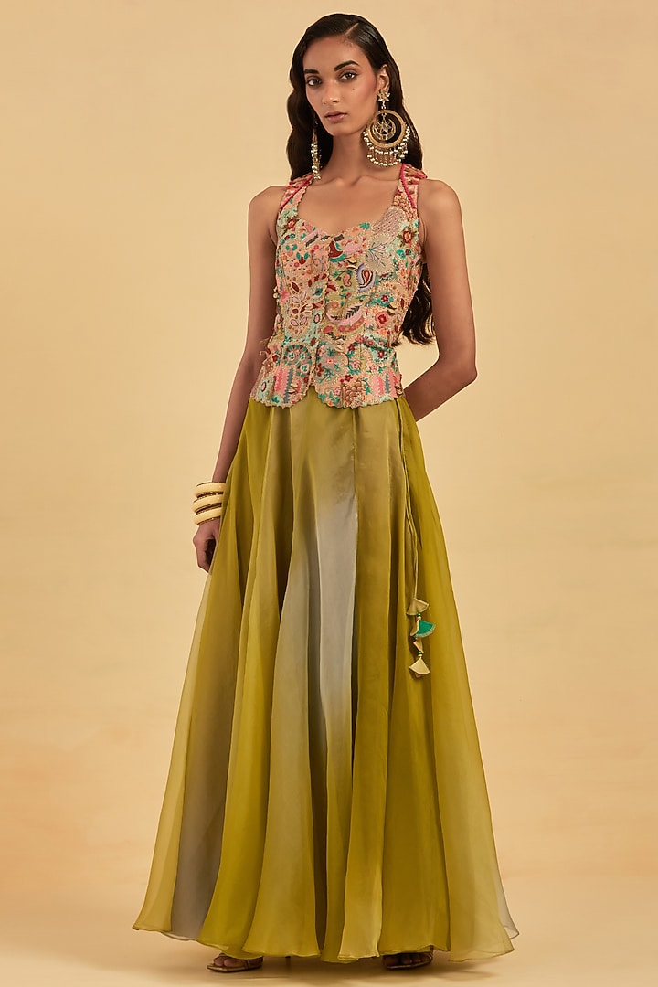 Green Organza Skirt Set by aum ashima & asit at Pernia's Pop Up Shop