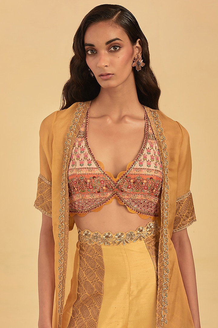 Yellow Silk Cape Set by aum ashima & asit at Pernia's Pop Up Shop