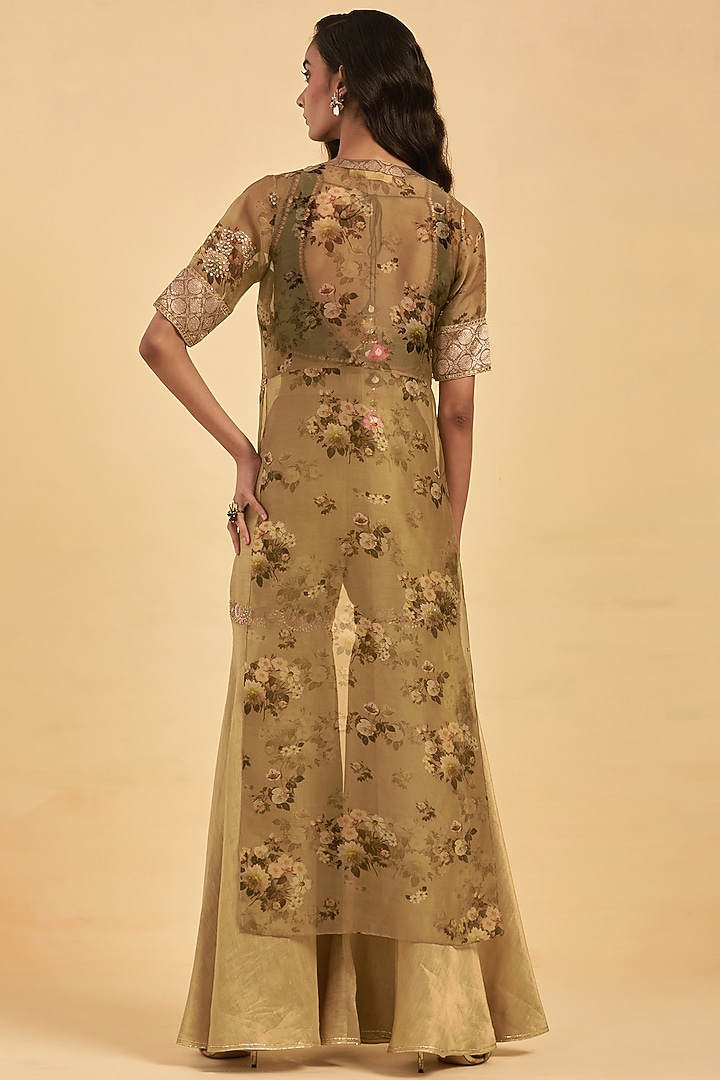 Beige Silk Printed Cape Set by aum ashima & asit at Pernia's Pop Up Shop