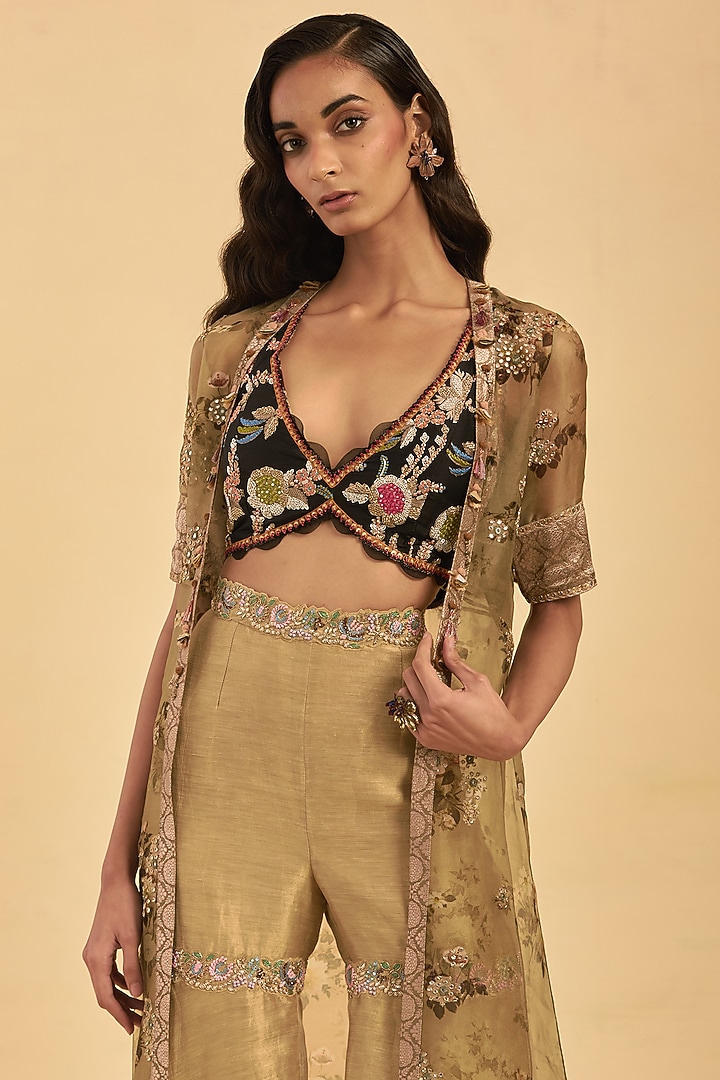Beige Silk Printed Cape Set by aum ashima & asit at Pernia's Pop Up Shop