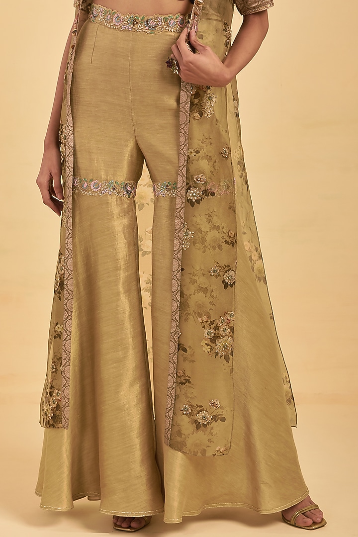 Beige Silk Printed Cape Set by aum ashima & asit at Pernia's Pop Up Shop