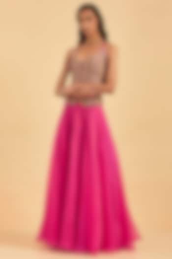 Fuchsia Silk Skirt Set by aum ashima & asit