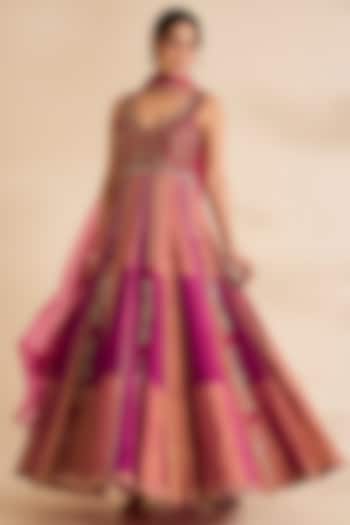 Fuchsia Silk Bridal Anarkali Set by aum ashima & asit at Pernia's Pop Up Shop
