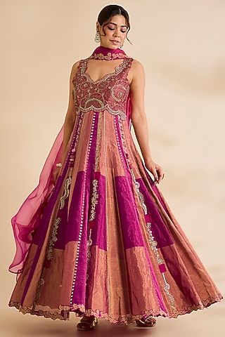Fuchsia Silk Anarkali Set by aum ashima & asit