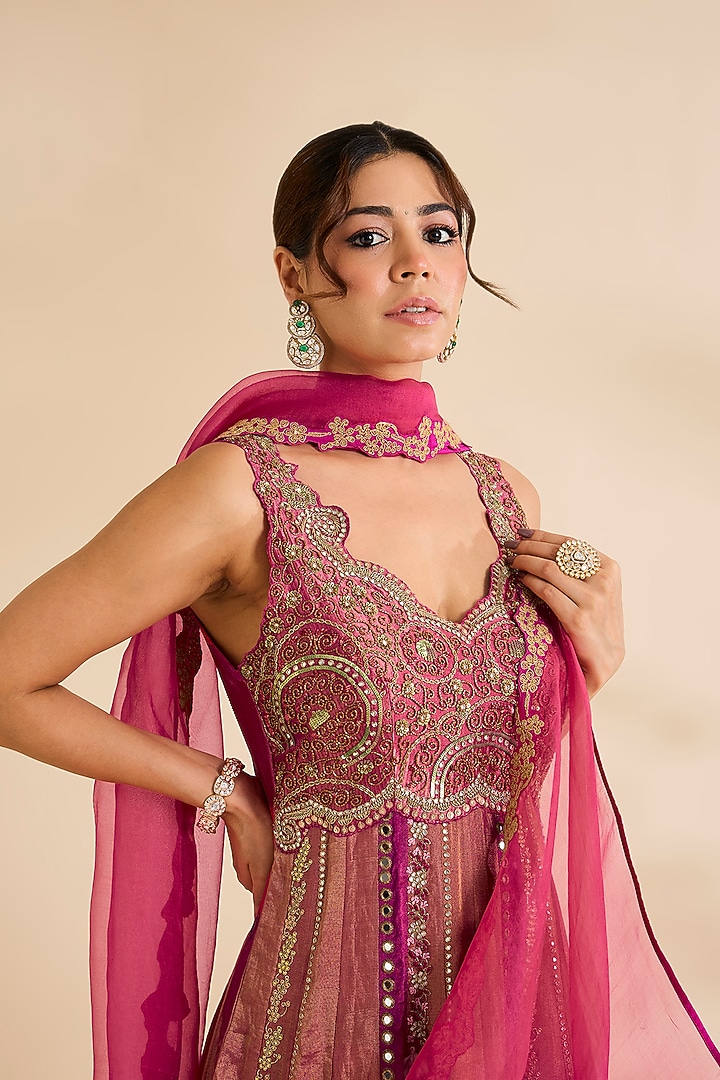 Fuchsia Silk Bridal Anarkali Set by aum ashima & asit at Pernia's Pop Up Shop