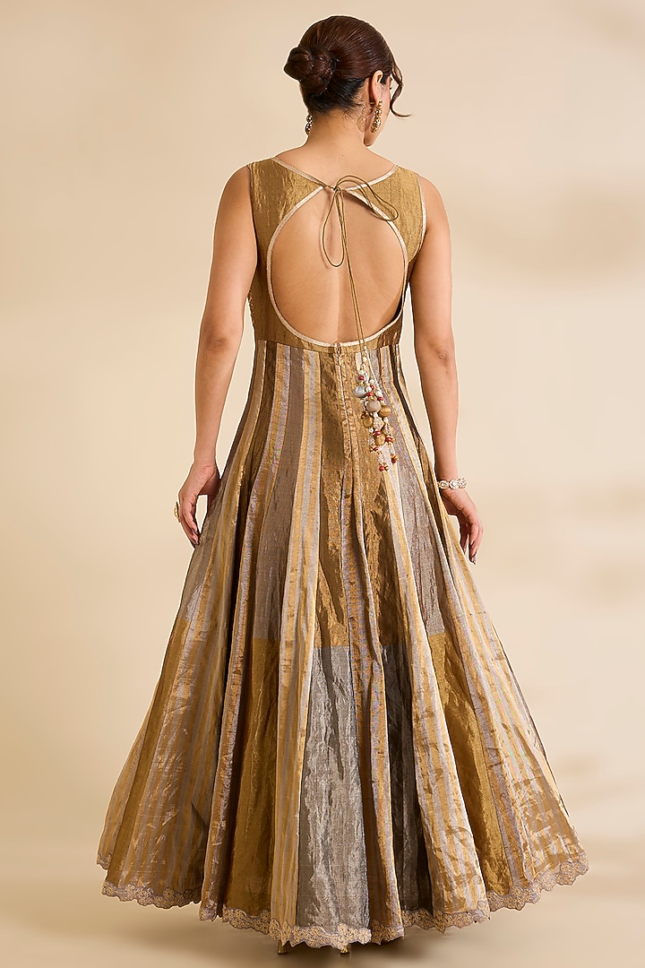 Metallic Gold Silk Bridal Anarkali Set by aum ashima & asit at Pernia's Pop Up Shop