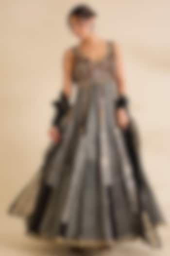 Black Silk Bridal Anarkali Set by aum ashima & asit at Pernia's Pop Up Shop