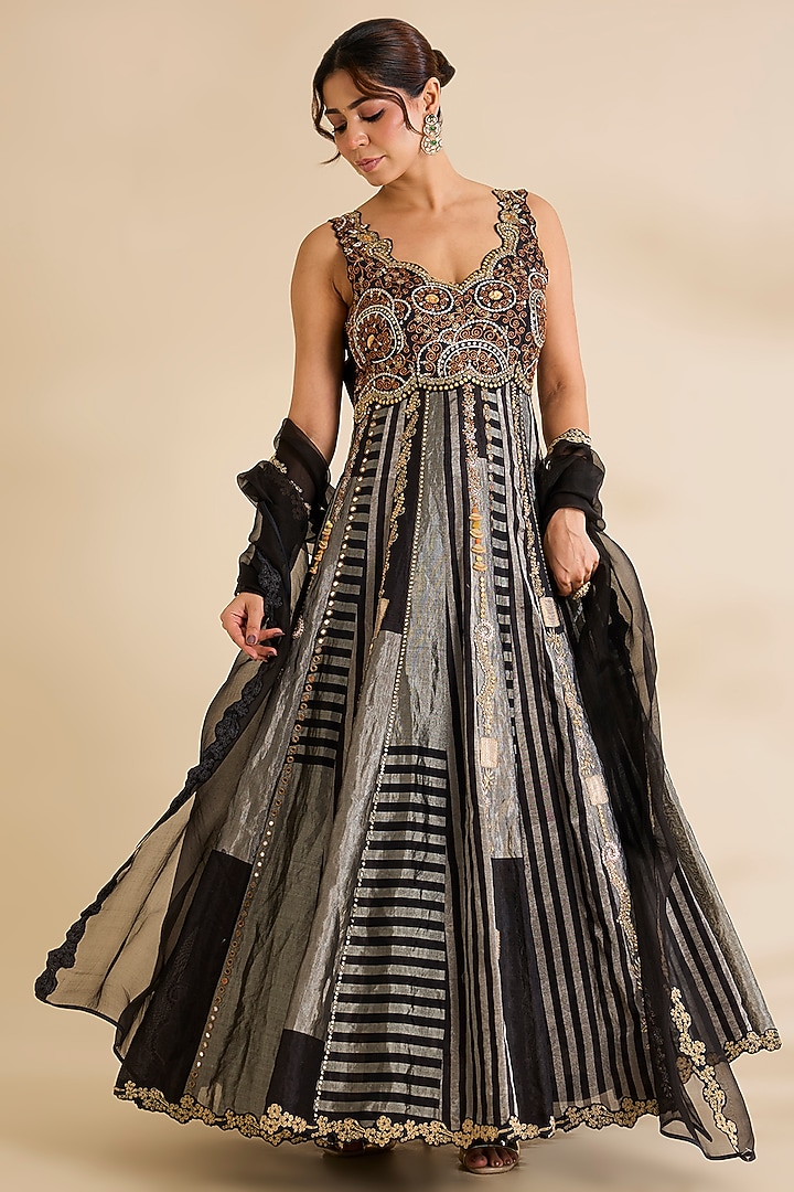 Black Silk Bridal Anarkali Set by aum ashima & asit at Pernia's Pop Up Shop