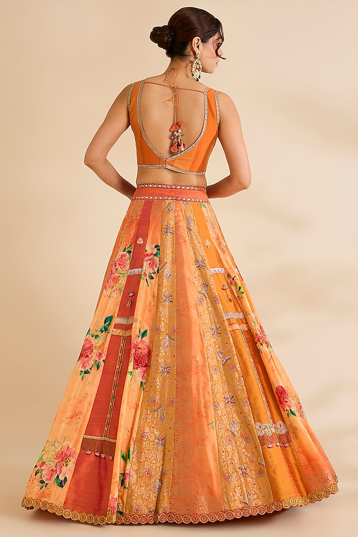 Orange Silk Bridal Lehenga Set by aum ashima & asit at Pernia's Pop Up Shop