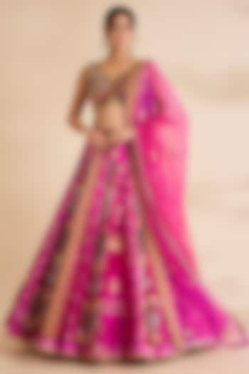 Fuchsia Silk Bridal Lehenga Set by aum ashima & asit at Pernia's Pop Up Shop