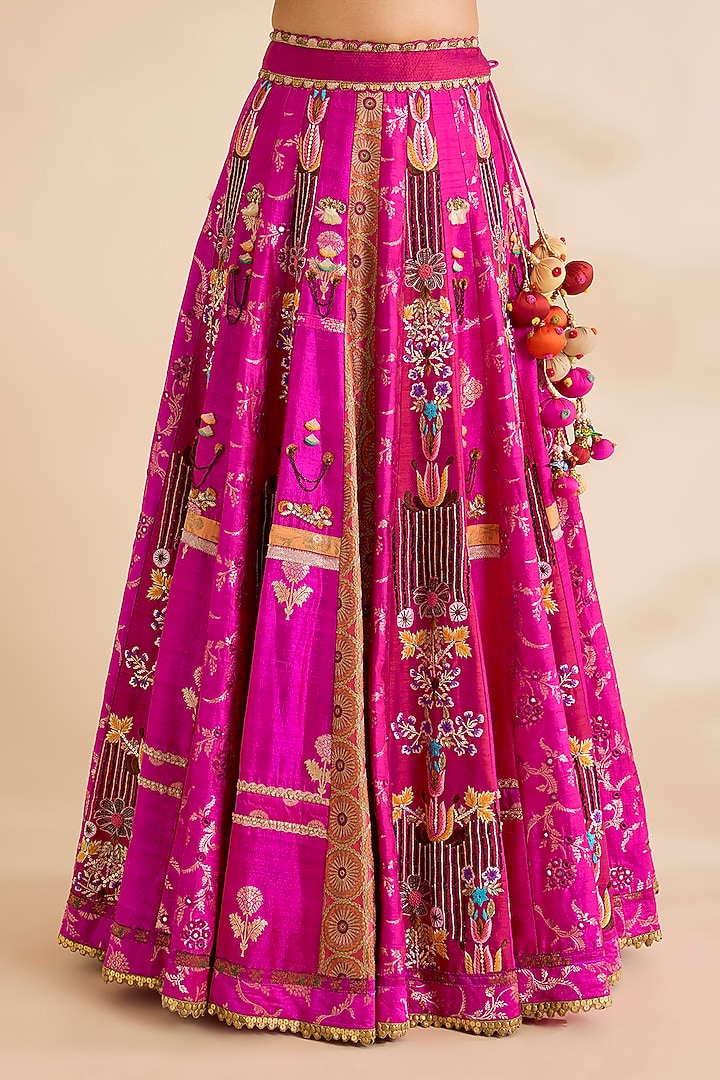 Fuchsia Silk Bridal Lehenga Set by aum ashima & asit at Pernia's Pop Up Shop