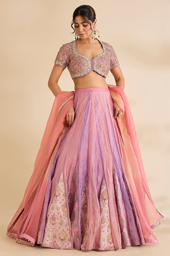 Pink Silk Bridal Lehenga Set by aum ashima & asit at Pernia's Pop Up Shop