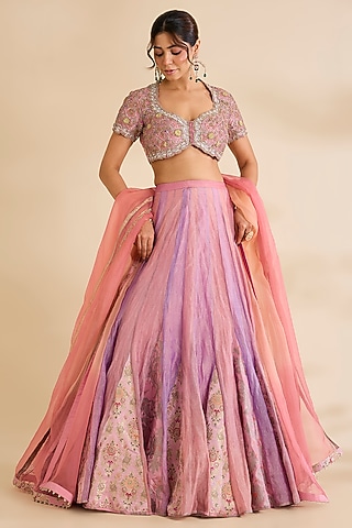 Pink Silk Lehenga Set by aum ashima & asit