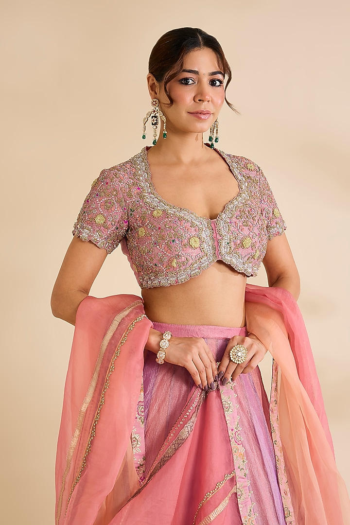 Pink Silk Bridal Lehenga Set by aum ashima & asit at Pernia's Pop Up Shop