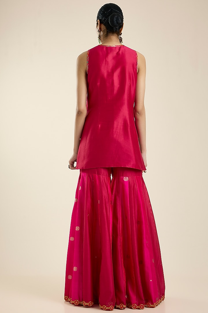 Red Silk Floral Printed Bridal Sharara Set by aum ashima & asit at Pernia's Pop Up Shop