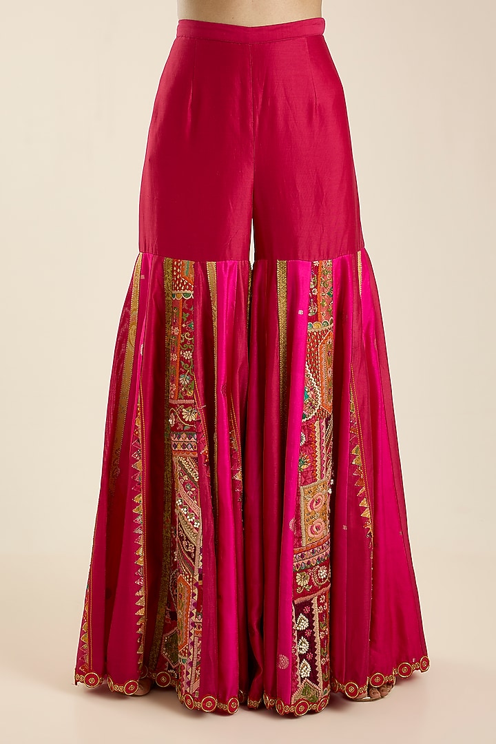 Red Silk Floral Printed Bridal Sharara Set by aum ashima & asit at Pernia's Pop Up Shop