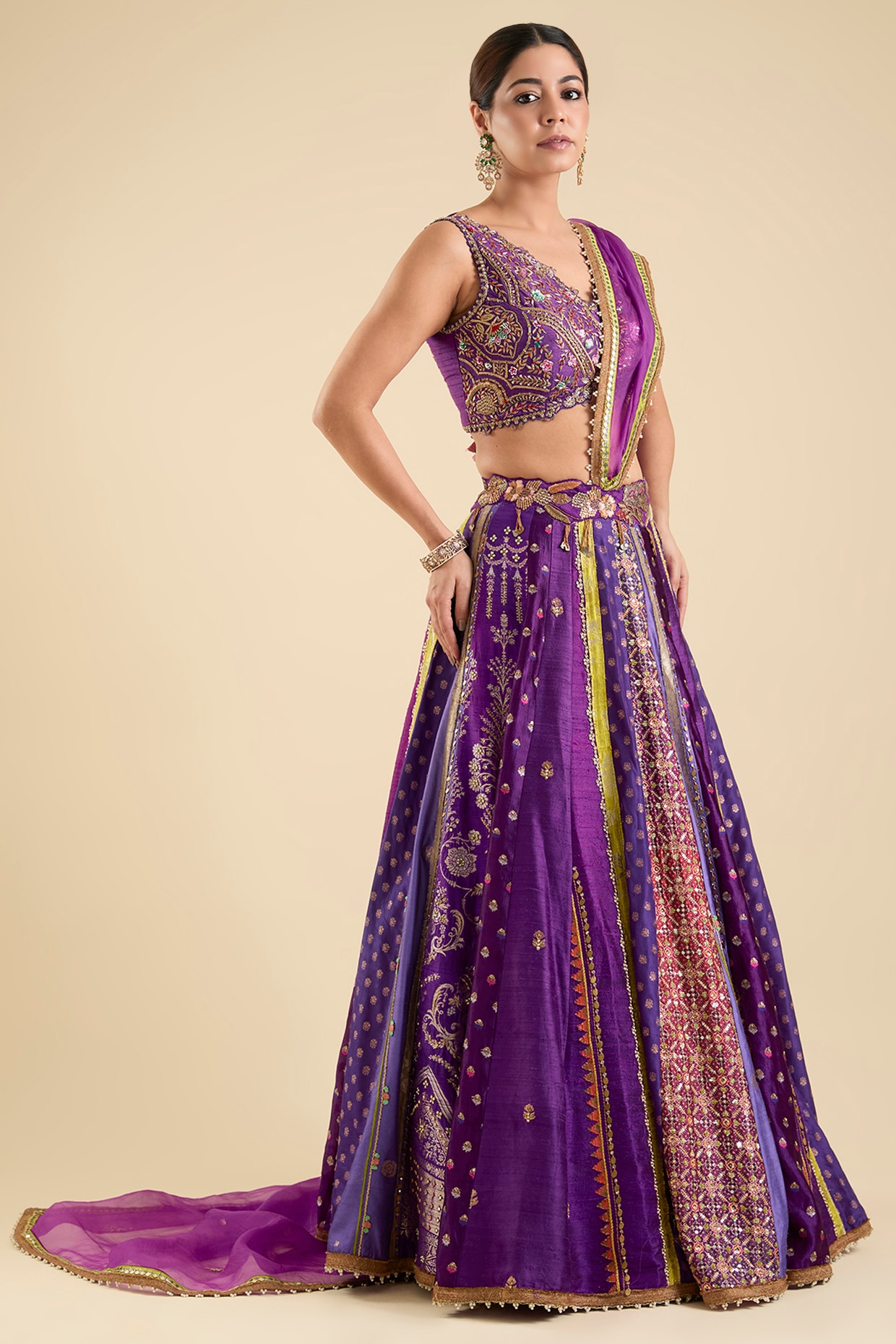 aum ashima & asit Purple Silk Embroidered Lehenga Set