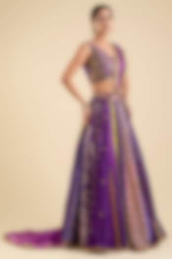 Purple Silk Embroidered Bridal Lehenga Set by aum ashima & asit at Pernia's Pop Up Shop
