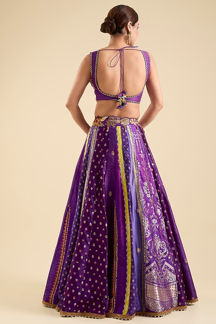 Purple Silk Embroidered Bridal Lehenga Set by aum ashima & asit at Pernia's Pop Up Shop