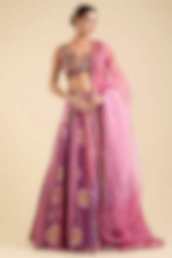 Magenta Silk Embroidered Bridal Lehenga Set by aum ashima & asit at Pernia's Pop Up Shop