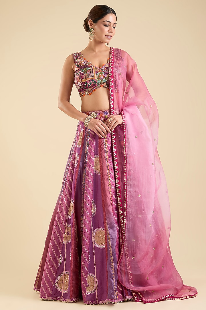 Magenta Silk Embroidered Bridal Lehenga Set by aum ashima & asit at Pernia's Pop Up Shop