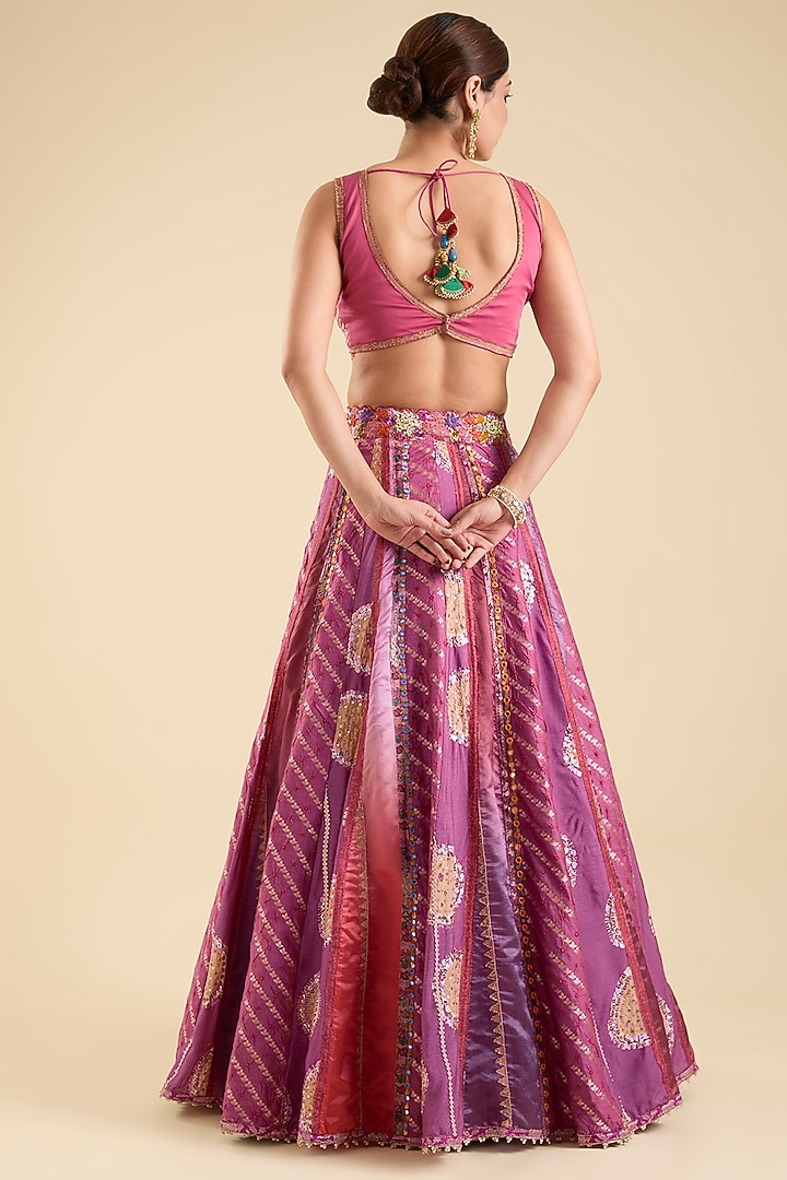 Magenta Silk Embroidered Bridal Lehenga Set by aum ashima & asit at Pernia's Pop Up Shop