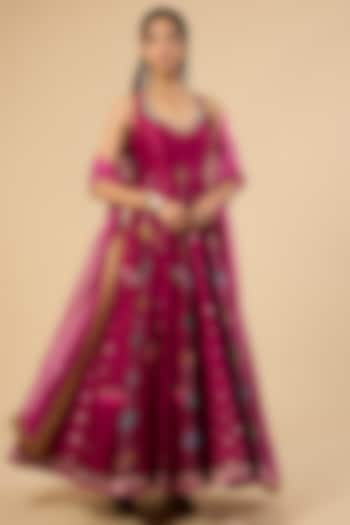 Wine Silk Wedding Anarkali Set by aum ashima & asit at Pernia's Pop Up Shop