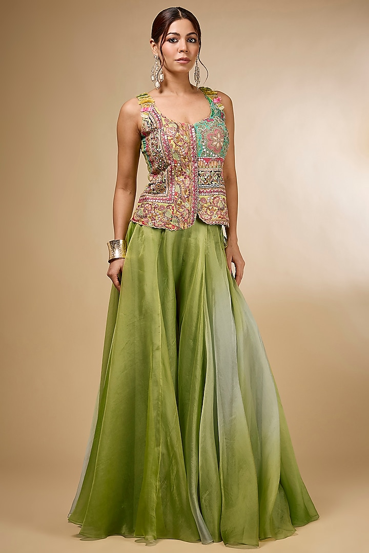 Green Organza Skirt Set by aum ashima & asit at Pernia's Pop Up Shop