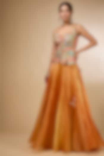 Orange Organza Skirt Set by aum ashima & asit at Pernia's Pop Up Shop