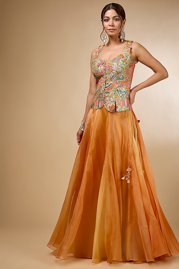 Orange Organza Skirt Set by aum ashima & asit at Pernia's Pop Up Shop