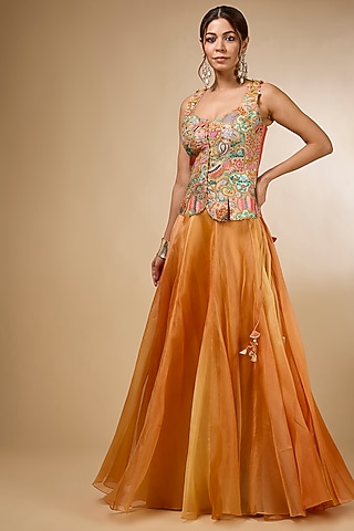 Orange Organza Skirt Set by aum ashima & asit