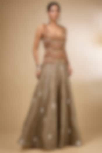 Beige Organza Skirt Set by aum ashima & asit at Pernia's Pop Up Shop