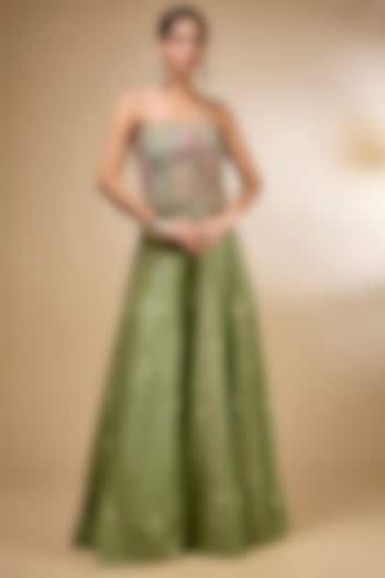 Green Organza Skirt Set by aum ashima & asit at Pernia's Pop Up Shop