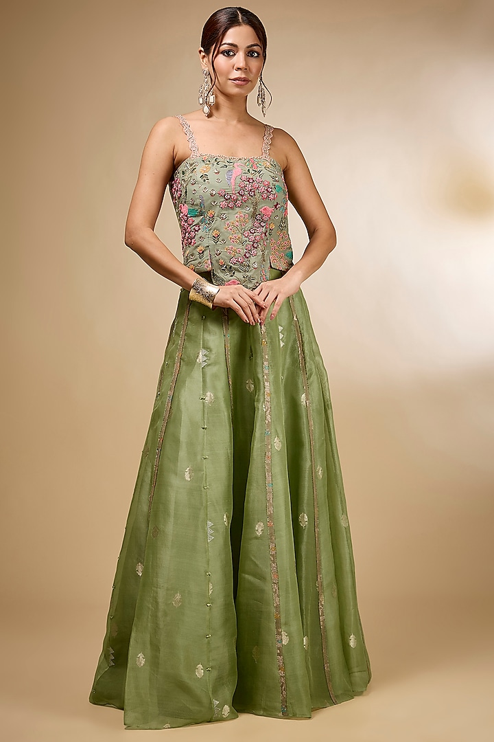 Green Organza Skirt Set by aum ashima & asit at Pernia's Pop Up Shop