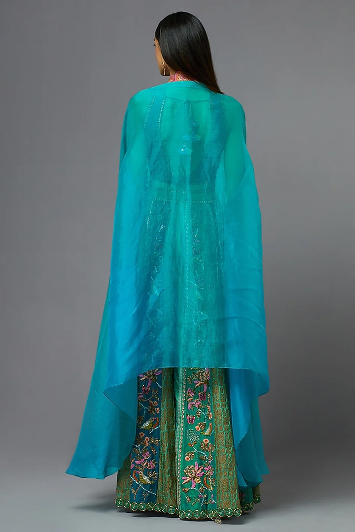 Turquoise Silk Cape Set by aum ashima & asit at Pernia's Pop Up Shop
