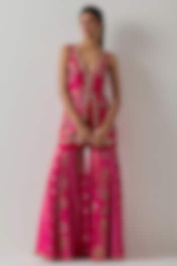 Fuschia Silk Bridal Sharara Set by aum ashima & asit at Pernia's Pop Up Shop