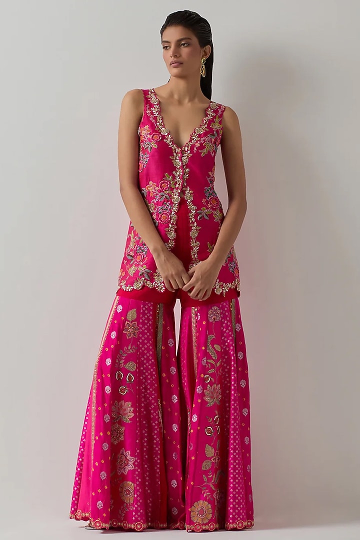 Fuschia Silk Bridal Sharara Set by aum ashima & asit at Pernia's Pop Up Shop