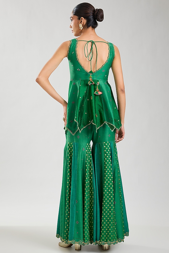 Green Silk Floral Printed Bridal Sharara Set by aum ashima & asit at Pernia's Pop Up Shop