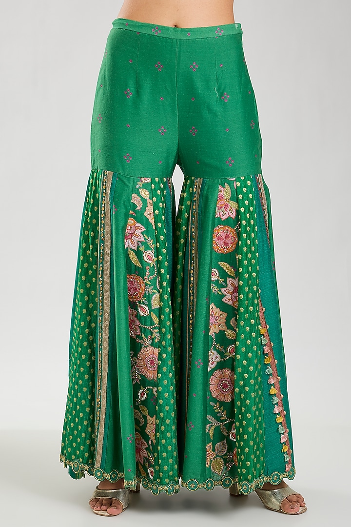 Green Silk Floral Printed Bridal Sharara Set by aum ashima & asit at Pernia's Pop Up Shop