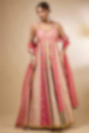 Pink Silk Zardosi Embroidered Kalidar Wedding Anarkali Set by aum ashima & asit at Pernia's Pop Up Shop