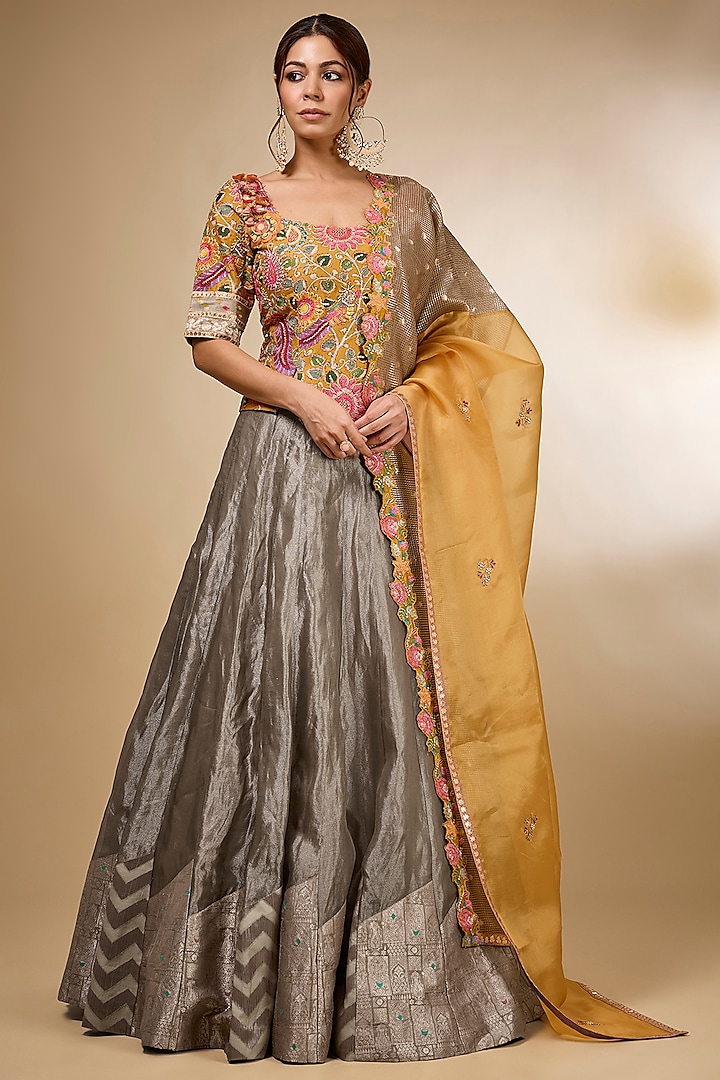 Bronze Organza Tissue Bridal lehenga for 22 Lehenga Set by aum ashima & asit at Pernia's Pop Up Shop