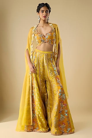 Mustard Silk Sharara Set by aum ashima & asit