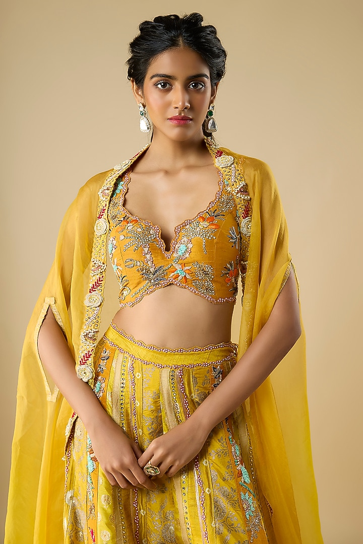 Mustard Silk Bridal Sharara Set by aum ashima & asit at Pernia's Pop Up Shop