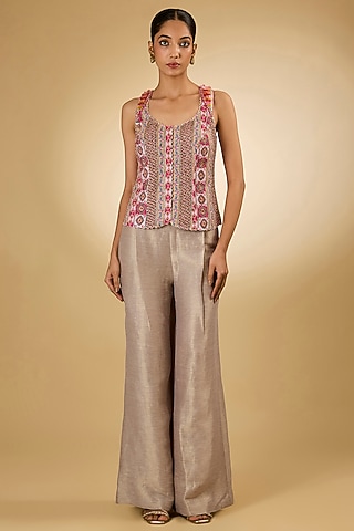 Grey Silk Palazzo Pant Set by aum ashima & asit