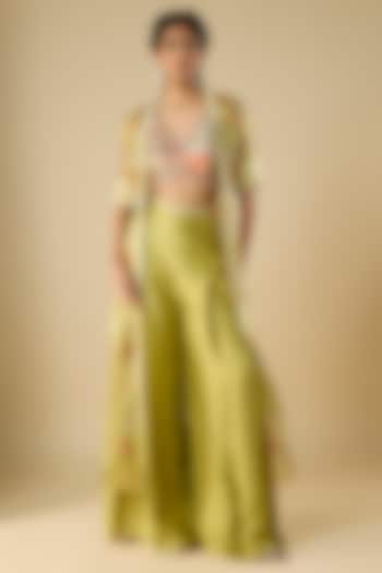 Green Silk Palazzo Pant Set by aum ashima & asit at Pernia's Pop Up Shop