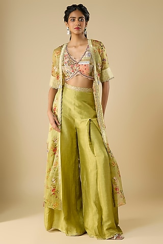 Green Silk Palazzo Pant Set by aum ashima & asit