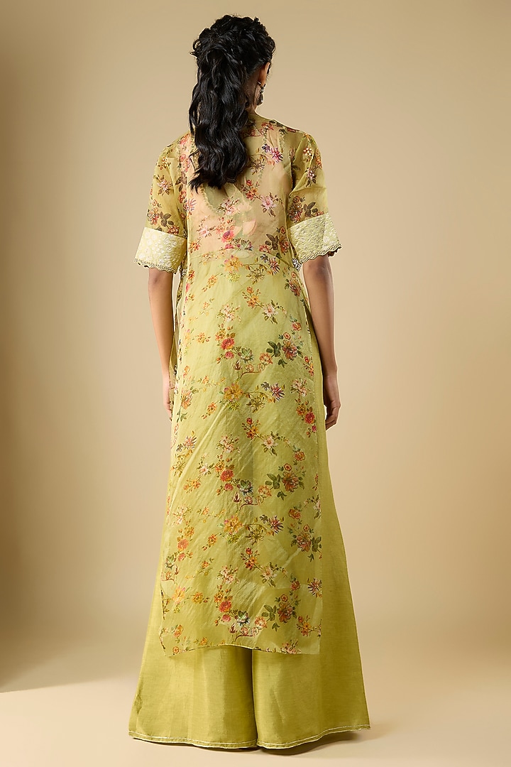 Green Silk Palazzo Pant Set by aum ashima & asit at Pernia's Pop Up Shop