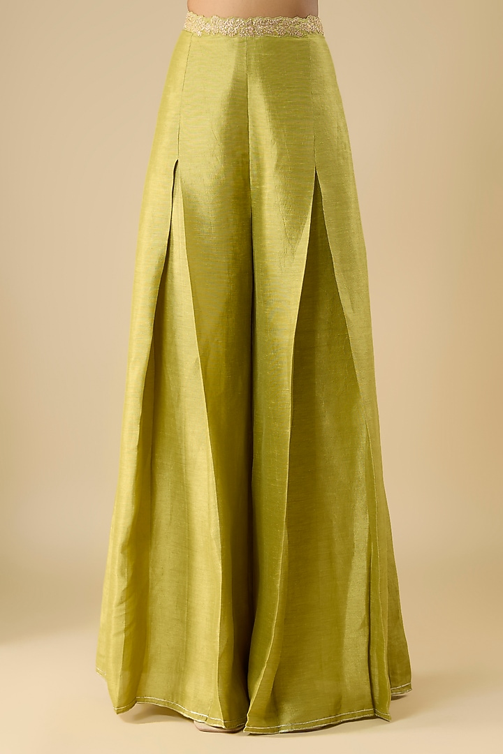 Green Silk Palazzo Pant Set by aum ashima & asit at Pernia's Pop Up Shop